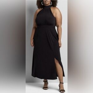 Lane Bryant Women Dress Sleeveless Tie-Halter Maxi Black Poly Spandex Size 14/16